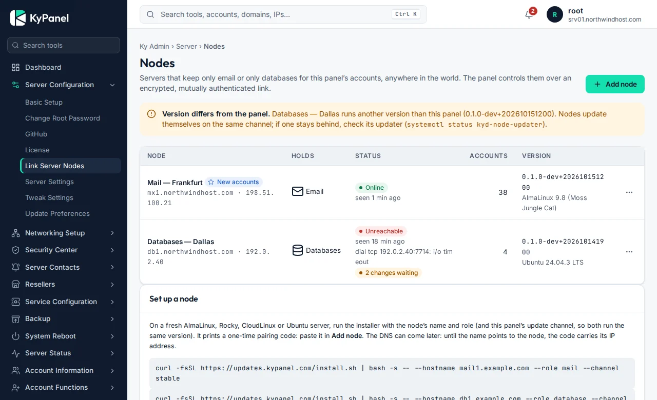 Linked mail and database nodes